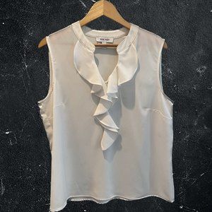 Nine West Sleeveless Ruffle Front Top in Cream | Size L